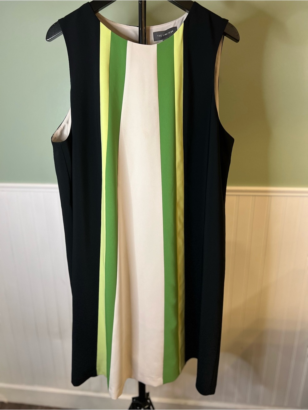 The Limited Black Shift Dress with Cream & Green Colorblock Stripes. Size 0X